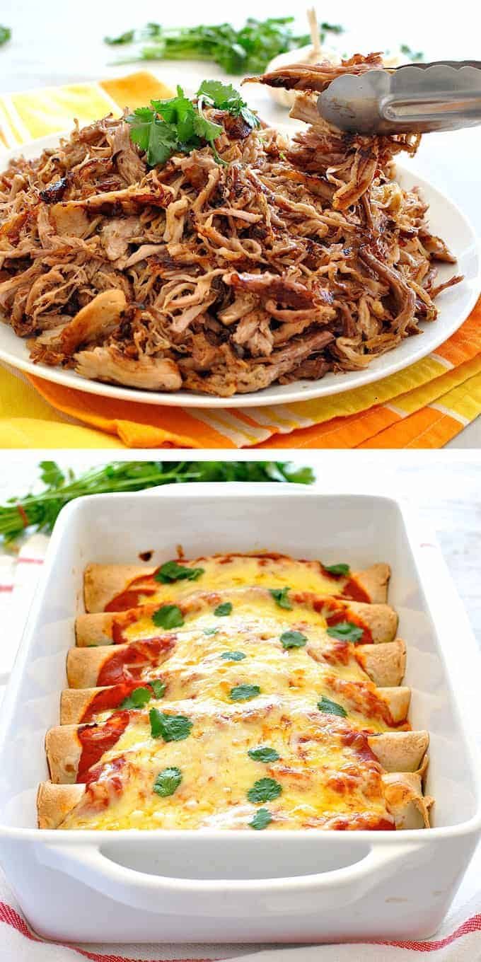 Pulled Pork Enchiladas - Amazing enchiladas stuffed with pork carnitas and topped with a homemade Enchilada Sauce! recipetineats.com