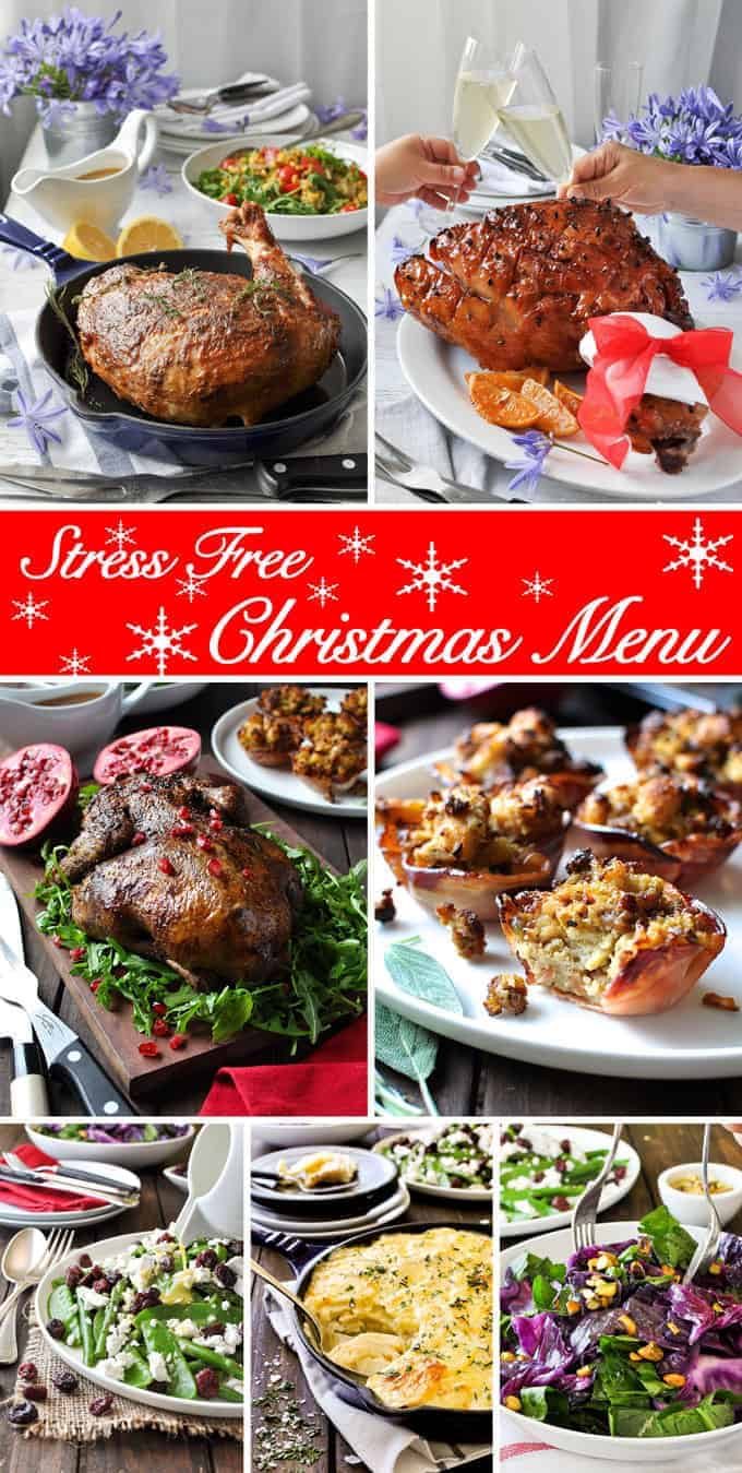 7 Course Easy Christmas Menu - 3 mains and 4 sides that take just 1.5 hrs to prep and can be prepared ahead.