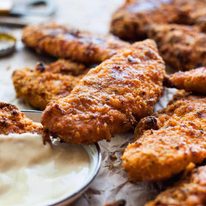 Oven Fried Chicken Tenders - tastes just like KFC, with a crunchy coating, 11 Secret Herbs & Spices and a fraction of the calories! recipetineats.com