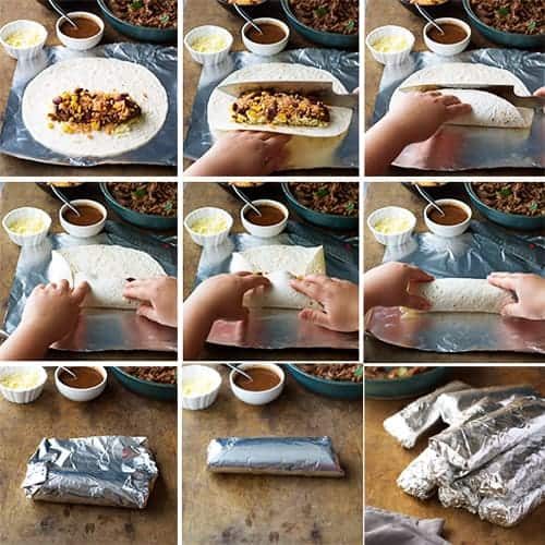 How to assemble and package Shredded Beef Burritos