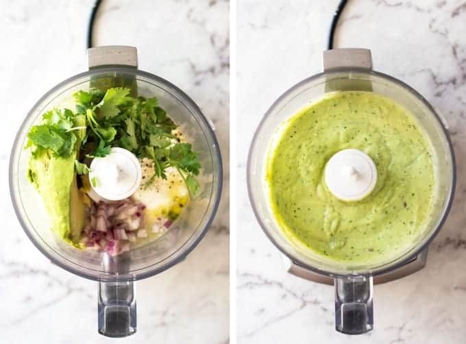 Avocado dressing ingredients in food processor