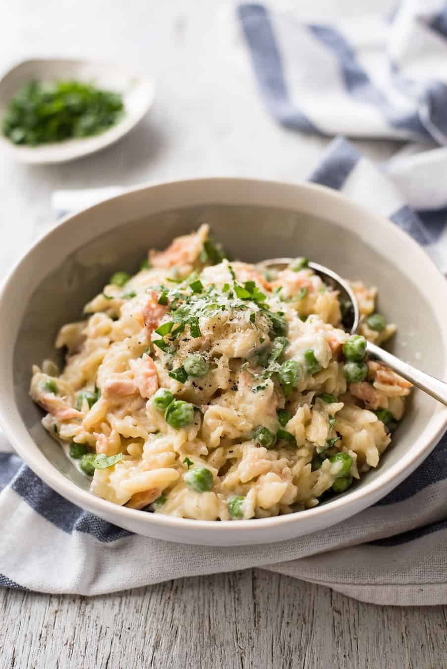 Creamy Salmon Risoni / Orzo - Made from scratch, and on the table in just 15 minutes!
