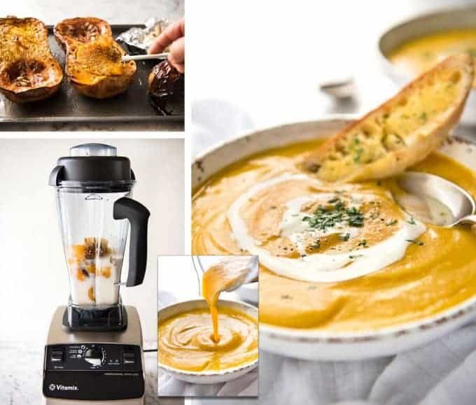 No Chop Roast Pumpkin Soup - An intensely flavoured creamy pumpkin soup made without chopping / peeling pumpkin. recipetineats.com