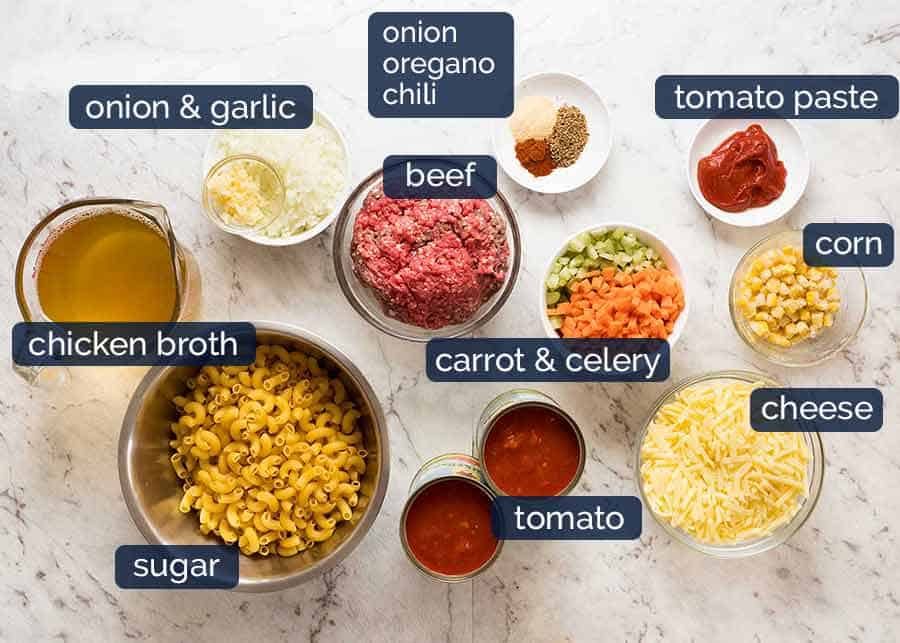 What goes in Cheeseburger Casserole - homemade Hamburger Helper recipe