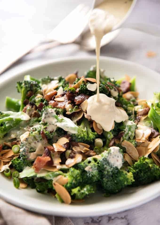 Broccoli Salad with Sour Cream Dressing - No more boring broccoli! Tossed with a gorgeous mayo-free creamy dressing. recipetineats.com