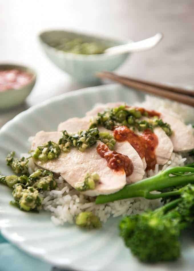 Extra juicy perfect Poached Chicken Breast guaranteed to work every single time! This technique is so easy, it will blow your mind. Served with a gorgeous Ginger Scallion (Shallot) Sauce. recipetineats.com