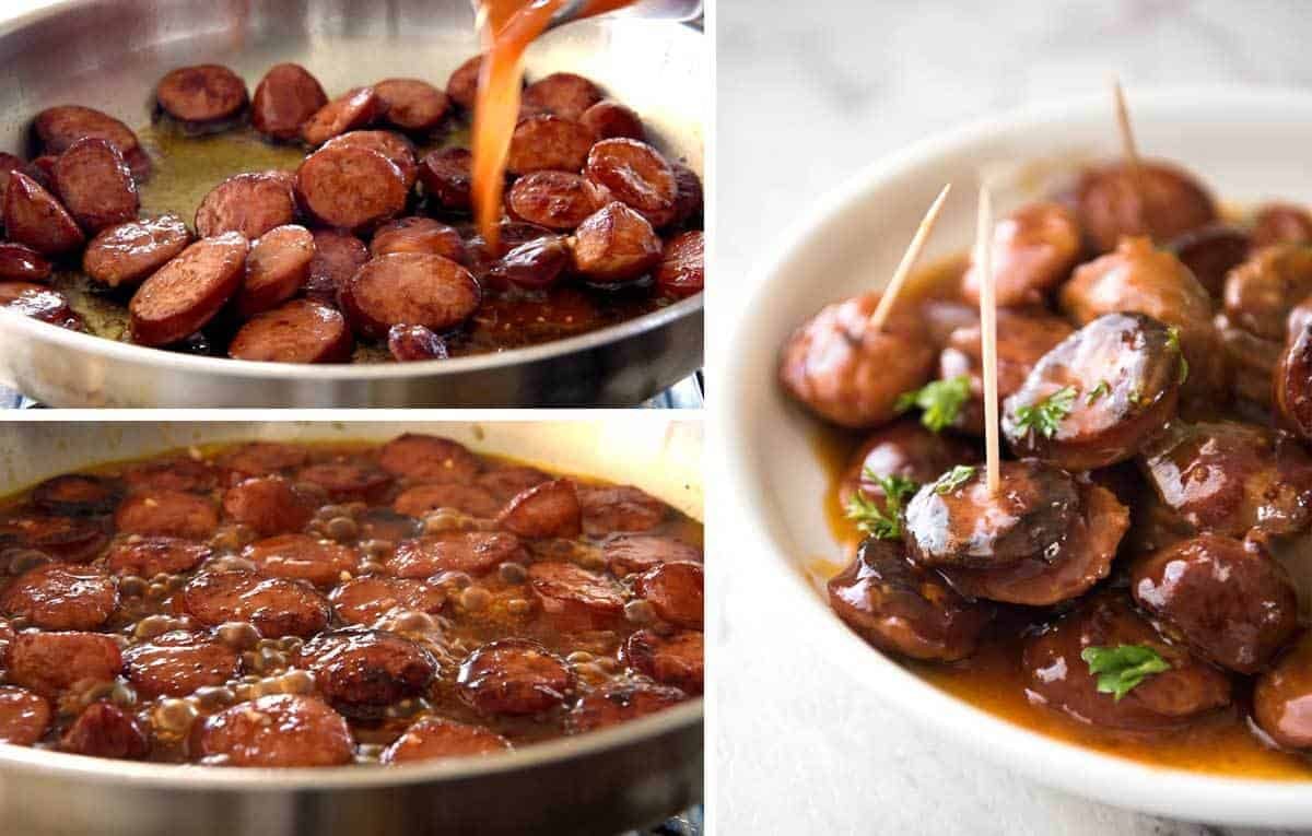Chorizo Bites in Sweet & Spicy Sauce - these make fantastic finger food for parties and are great for making ahead! recipetineats.com