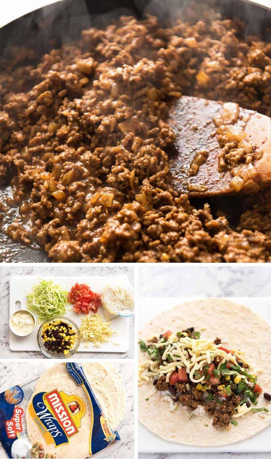 A great everyday Beef Burrito, made with super tasty seasoned beef filling. Fresh and freezable versions! www.recipetineats.com
