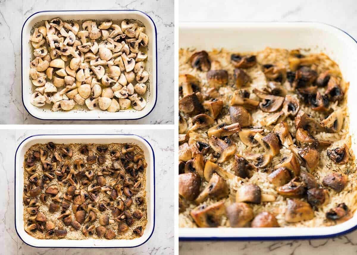 Baked Mushroom Rice - buttery, garlicky, golden brown juicy mushrooms and fluffy rice, all baked in one pan! recipetineats.com