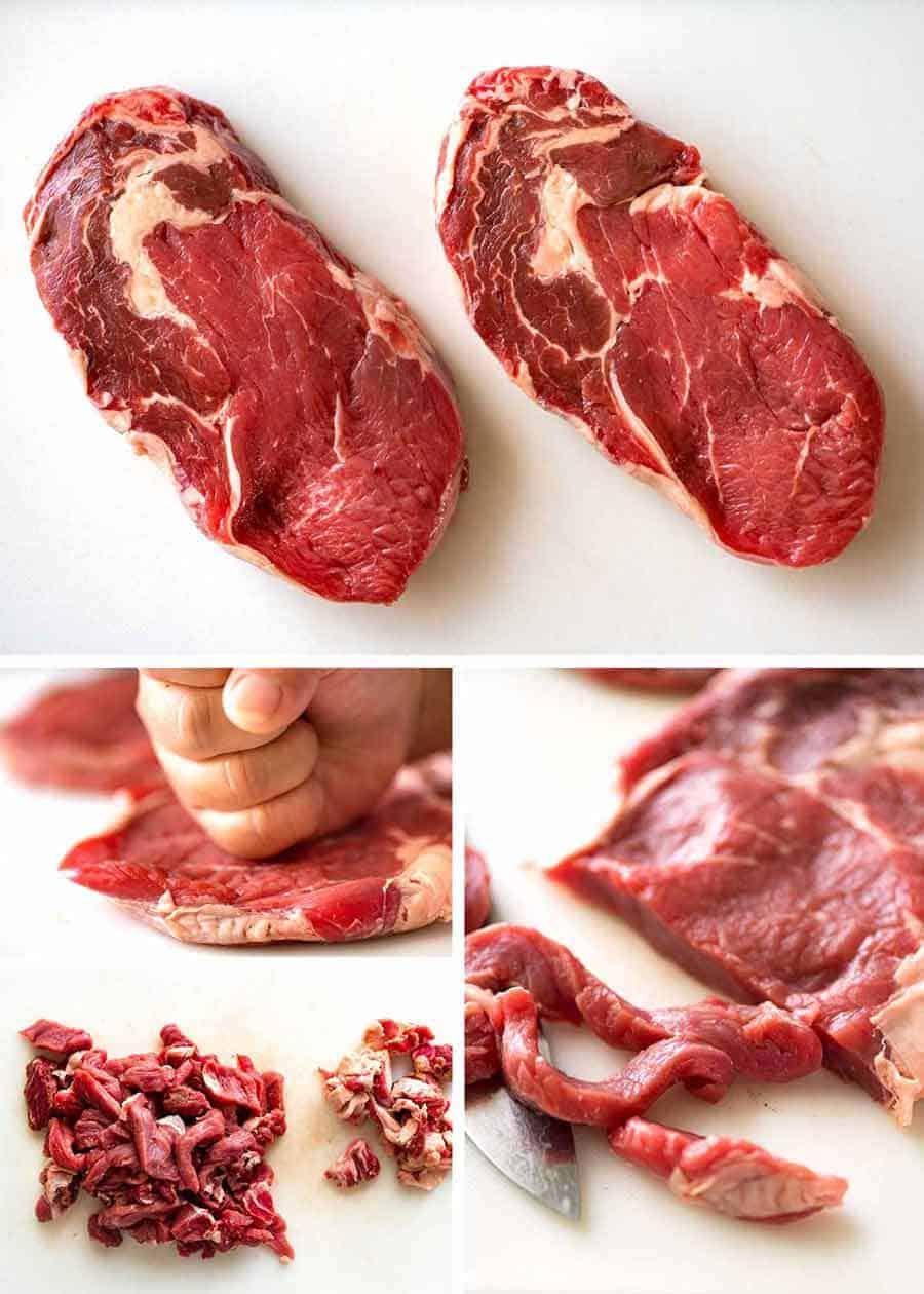 Preparation of beef for Beef Stroganoff