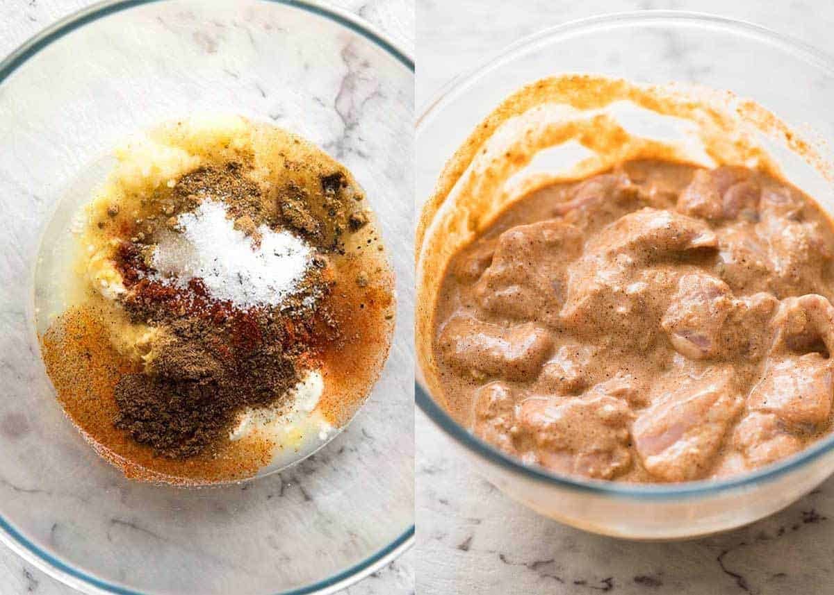 Marinade for chicken tikka made with yoghurt, spices, lemon juice, salt and oil.