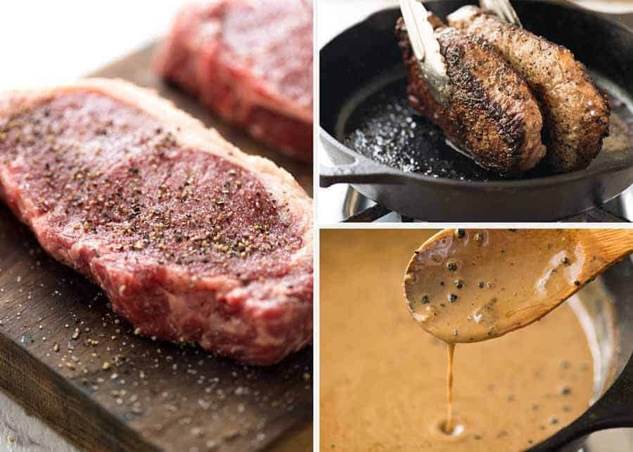 Preparation of Steak with Creamy Peppercorn Sauce