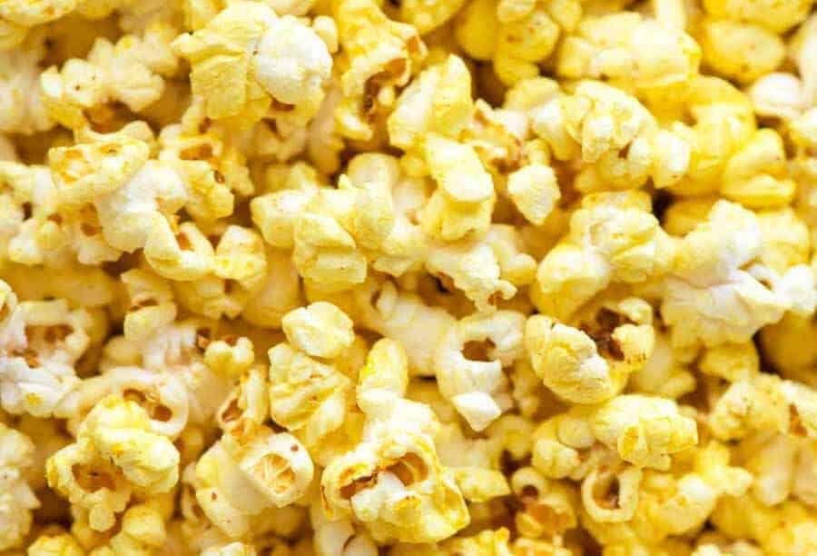 Close up of yellow, buttery, Homemade Movie Popcorn