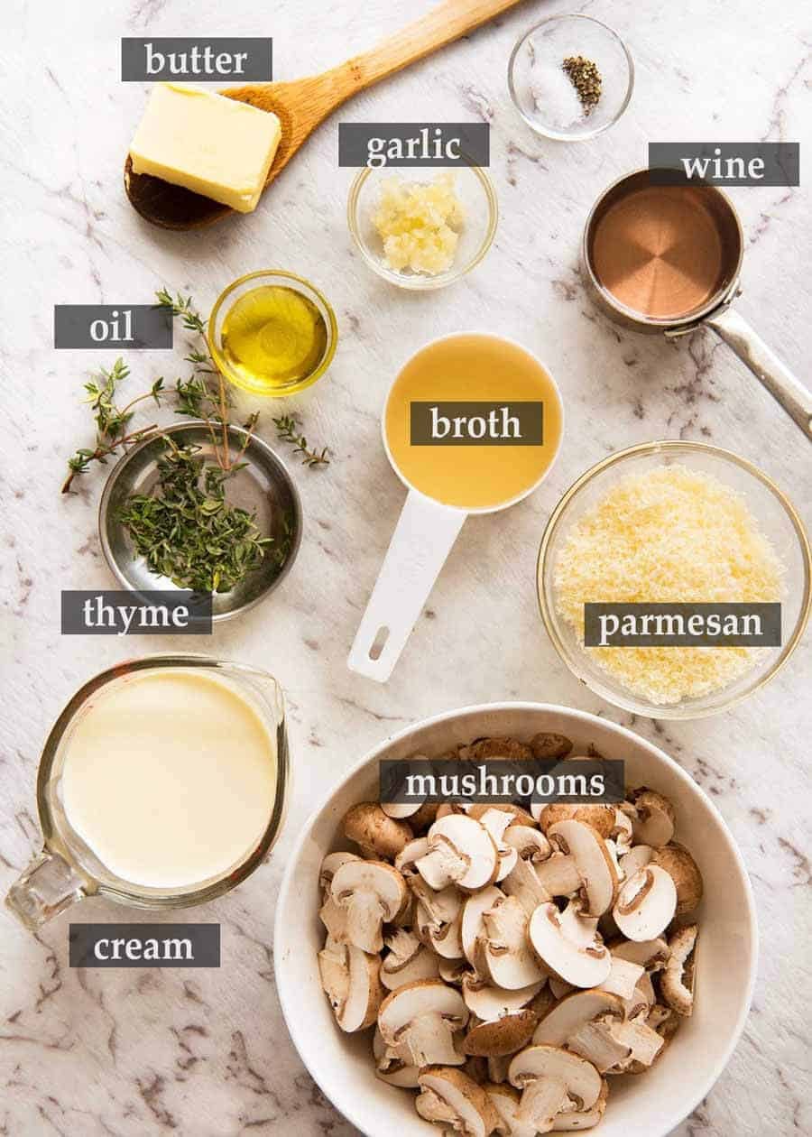 Ingredients to make a great Creamy Mushroom Sauce