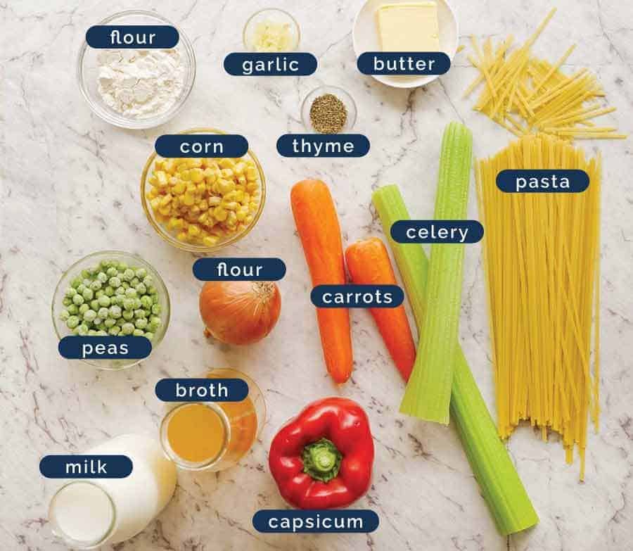 Ingredients in Cream of Vegetable Soup with Noodles (no cream!)