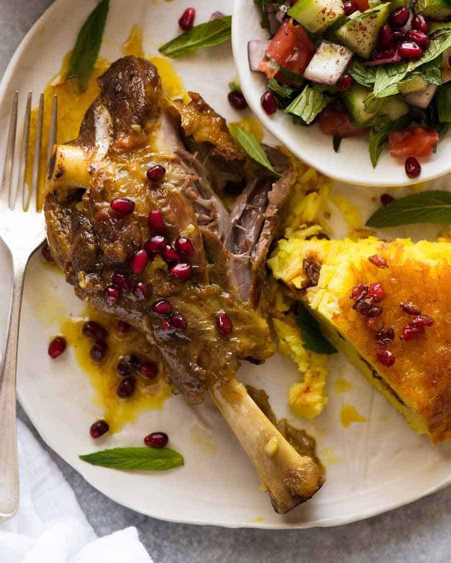 Persian Lamb Shank recipe in a delicately spiced, well seasoned broth. A beautiful traditional Persian recipe.
