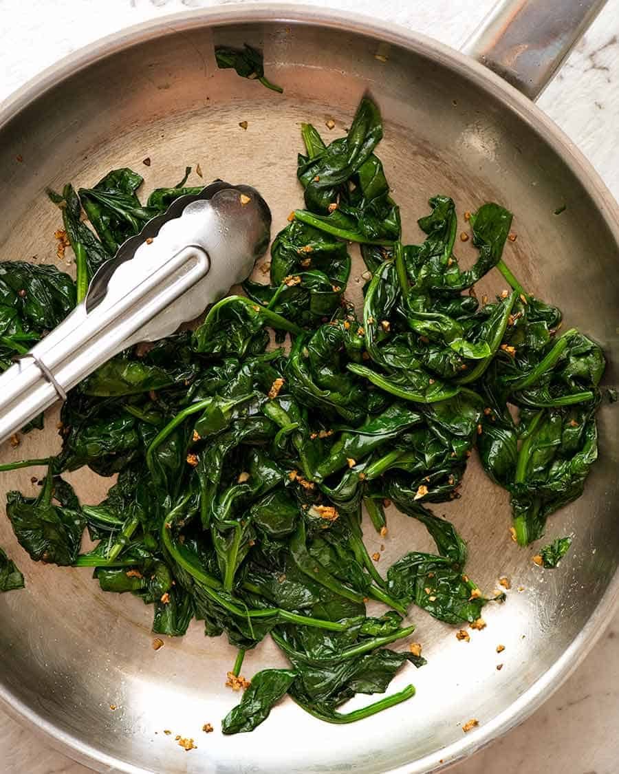 Overhead photo of Garlic Sautéed Spinach