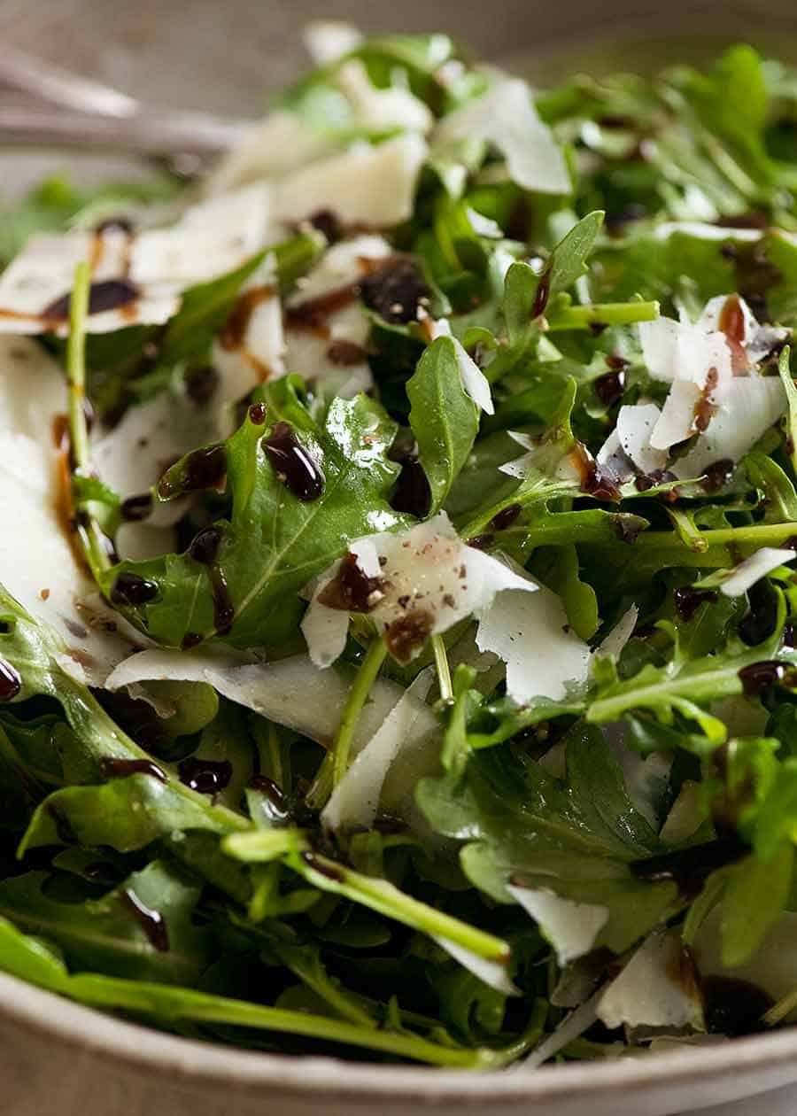 Close up of Rocket Salad with Balsamic Glaze