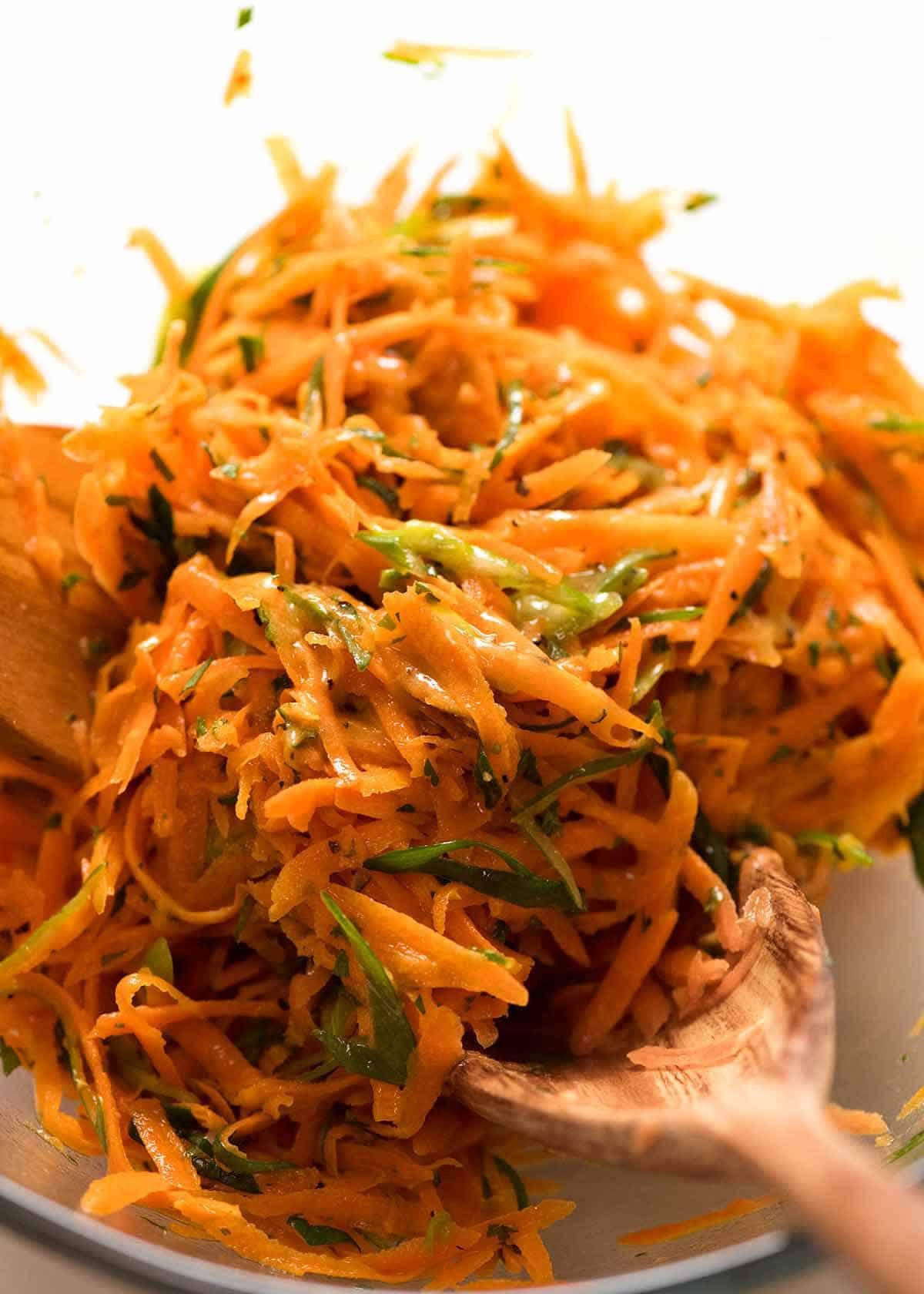 Close up of Carrot Salad with Honey Dijon Mustard Dressing