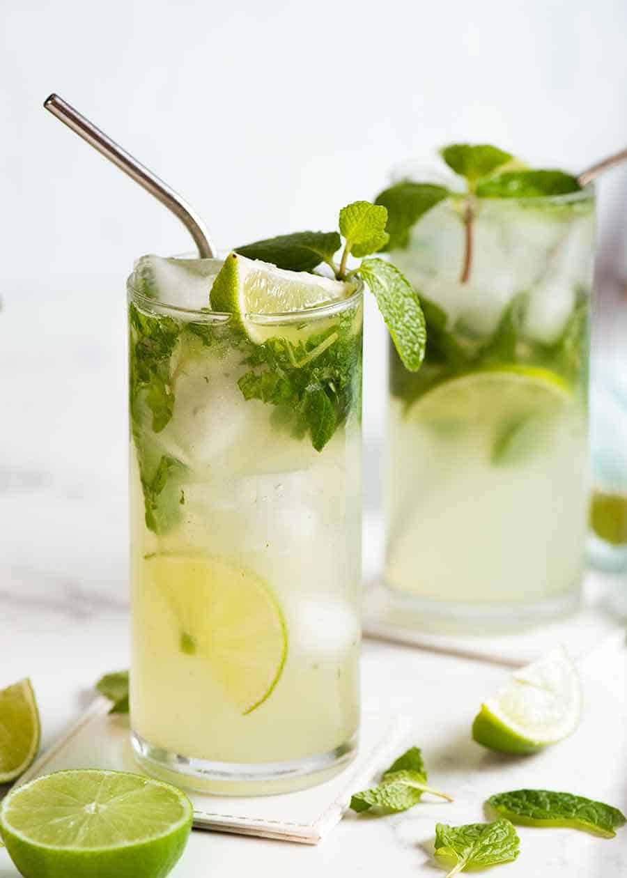 Two Mojitos in glasses, ready to drink