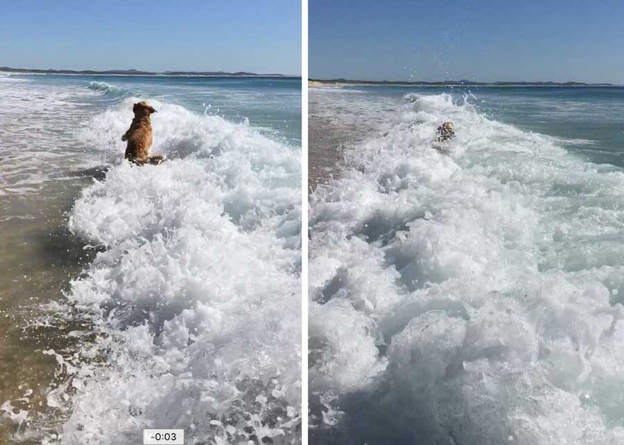 Dozer smashing waves beach