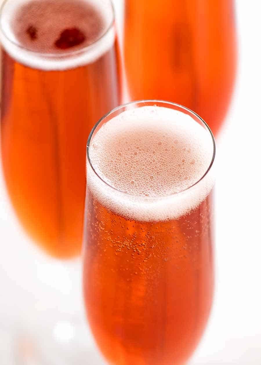 Close up of Kir Royale (French champagne cocktails)