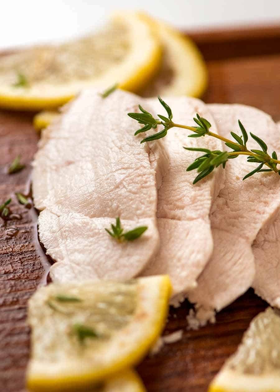 Close up of the juiciest poached chicken in the world!
