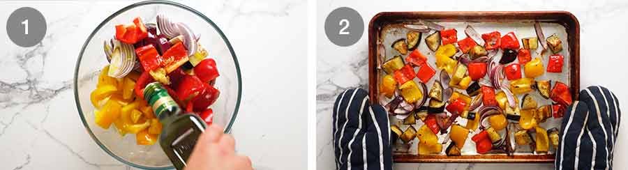 Roasting vegetables for Creamy pasta bake