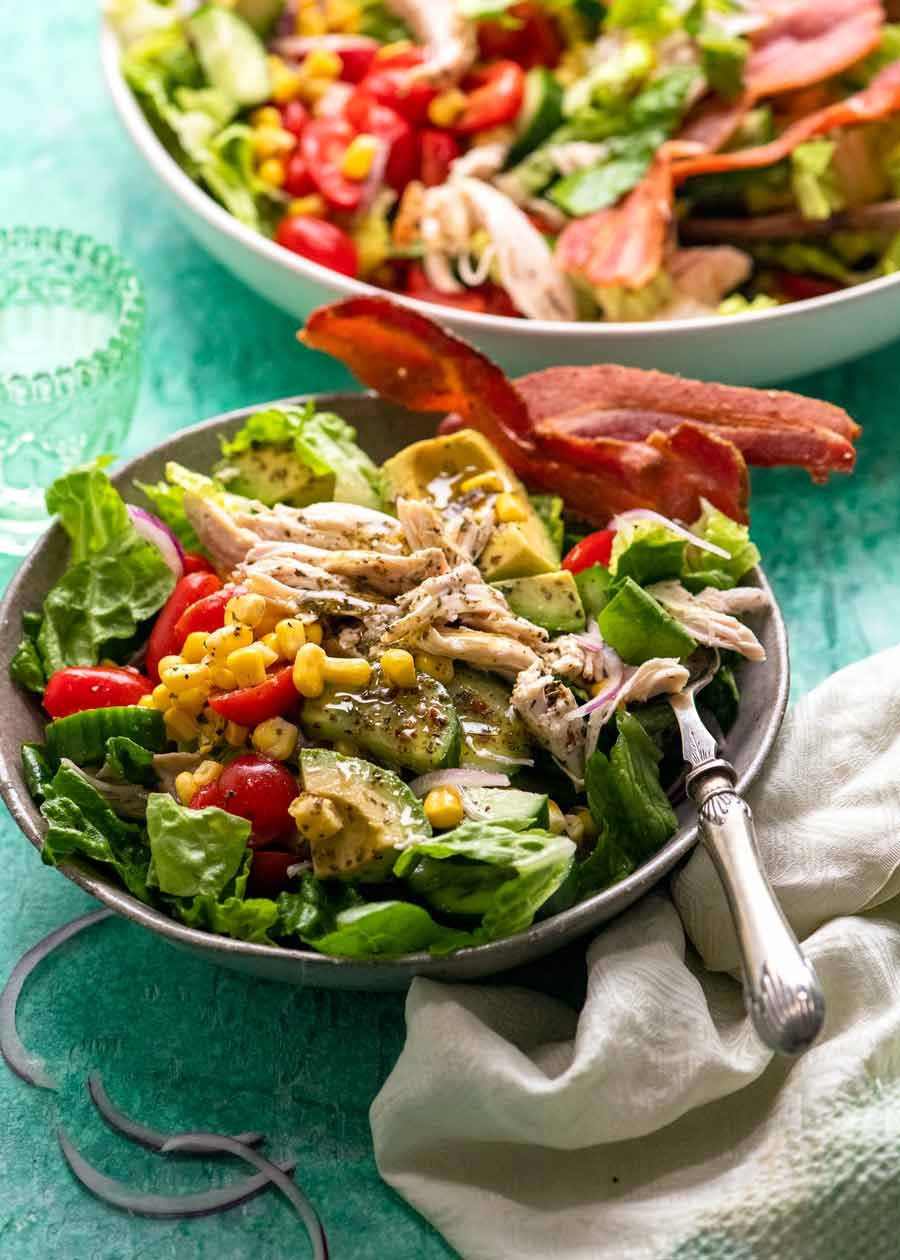 Serving of Chicken salad with herb and garlic dressing