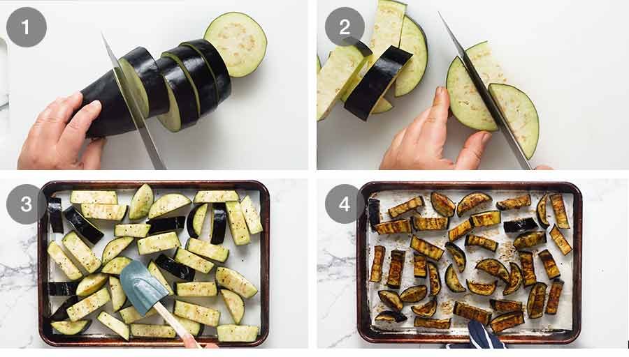 Cutting eggplant for Indian eggplant curry