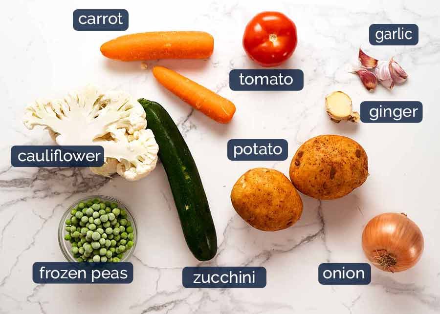 Vegetables used in Vegetable Samosa Pie