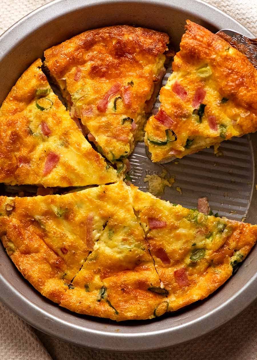 Pie tin with Crustless Quiche - Ham and Cheese