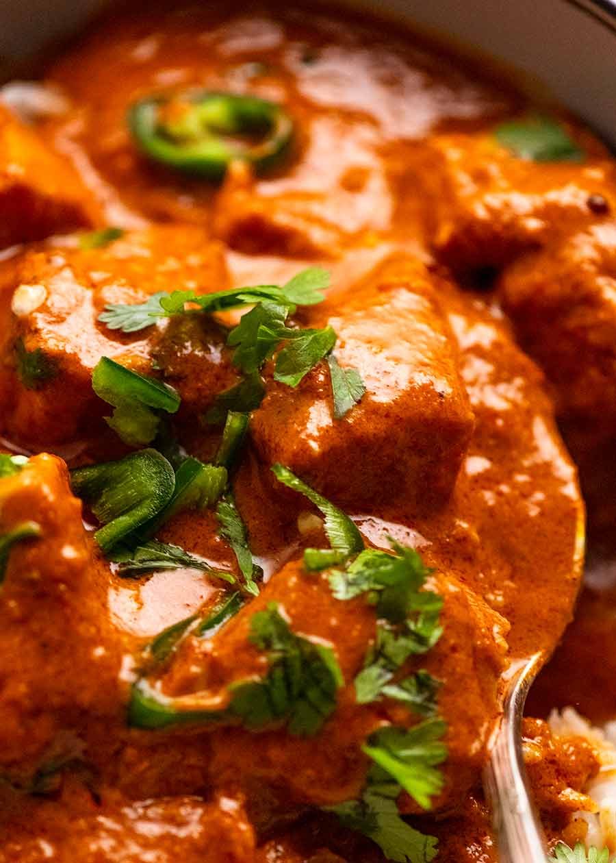 Close up of Goan Fish Curry over Basmati Rice