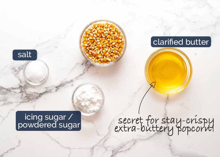 Ingredients in Slightly sweet and salty butter popcorn