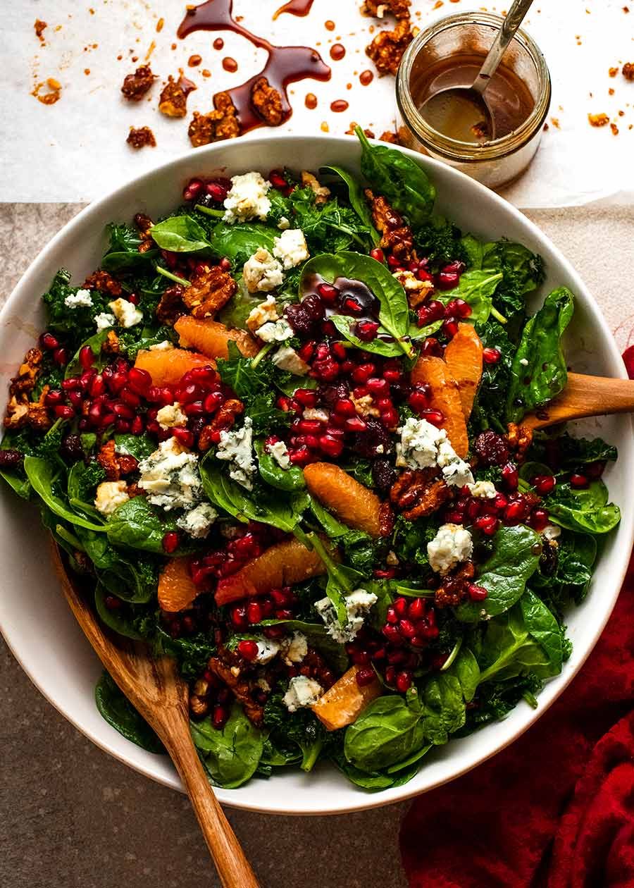 Overhead photo of a big bowl of Pomegranate Salad