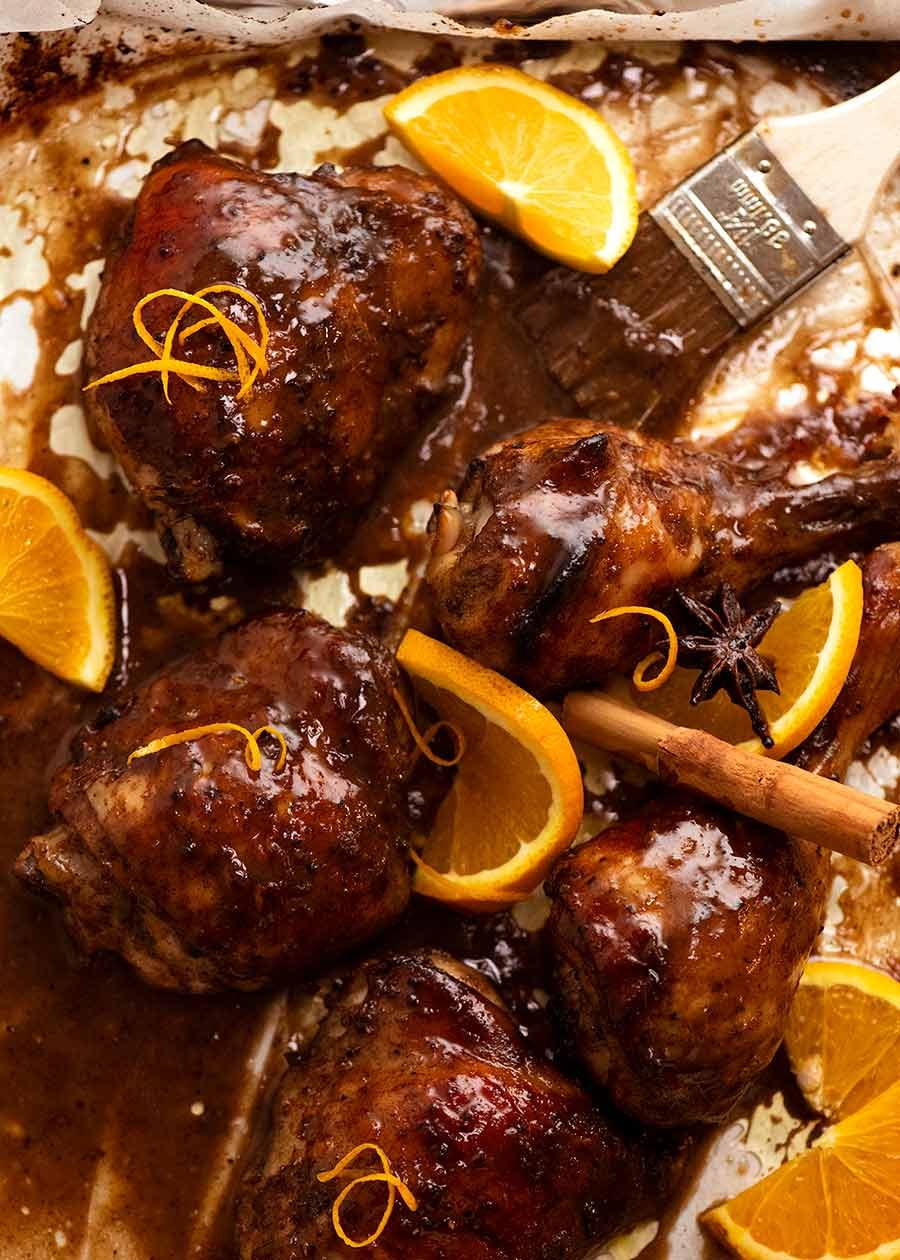 Sticky Glazed Christmas Chicken fresh out of the oven