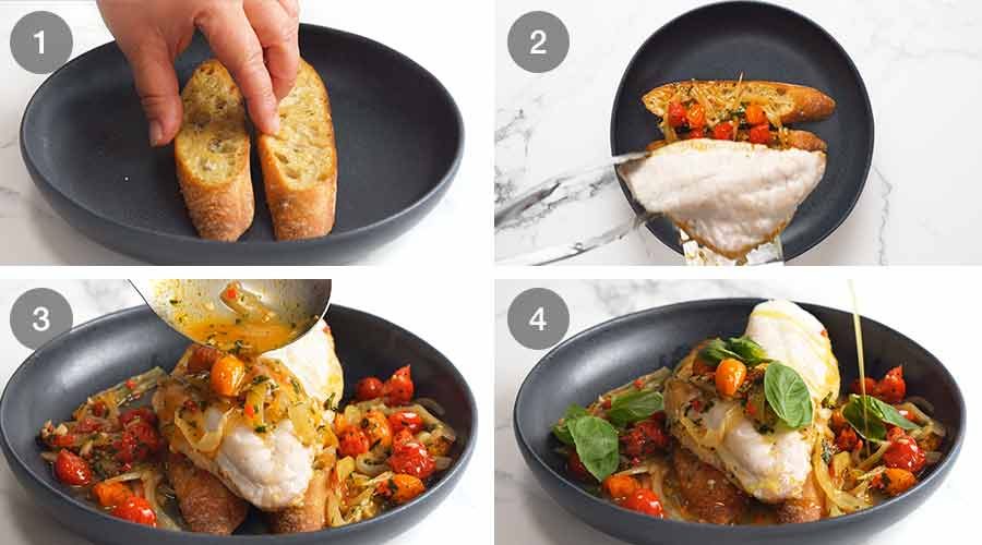 How to make Acqua Pazza - Italian Poached Fish on garlic crostini
