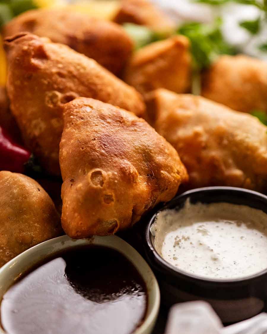 Close up of fresh homemade Samosa, ready to be eaten