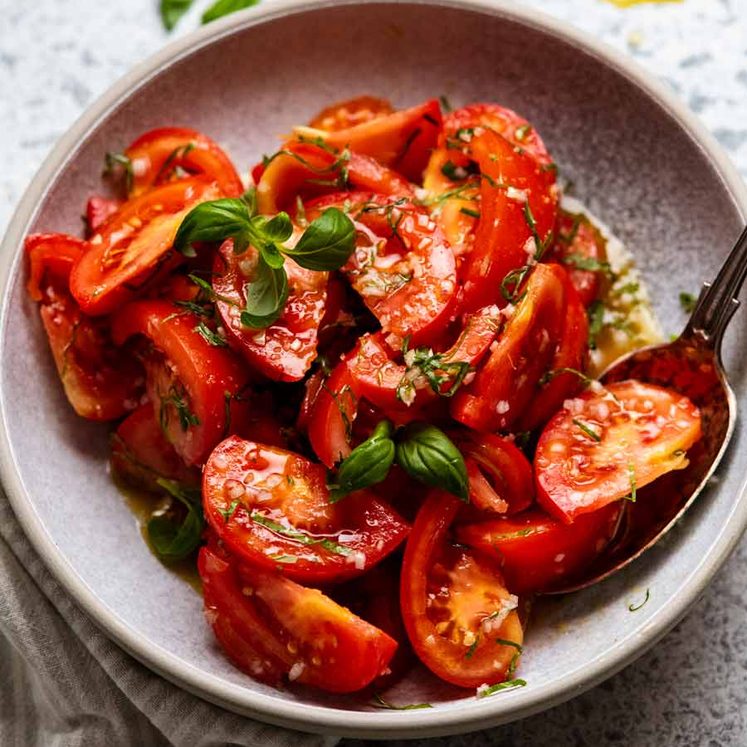 Photo of bowl with my favourite Tomato Salad