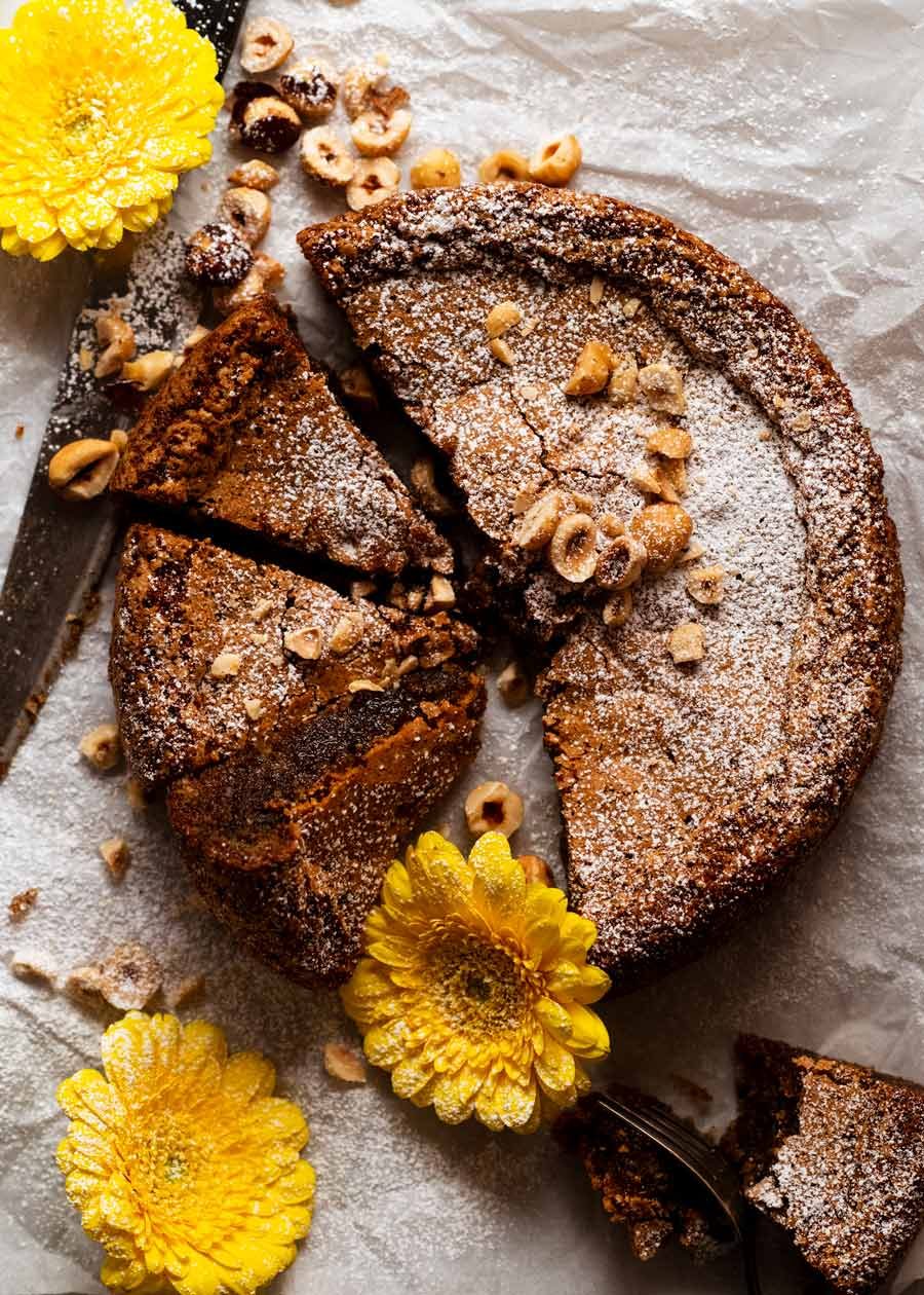 Overhead photo of Olive oil hazelnut cake