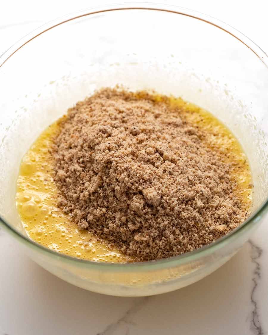 Ground hazelnut in Olive oil hazelnut cake batter