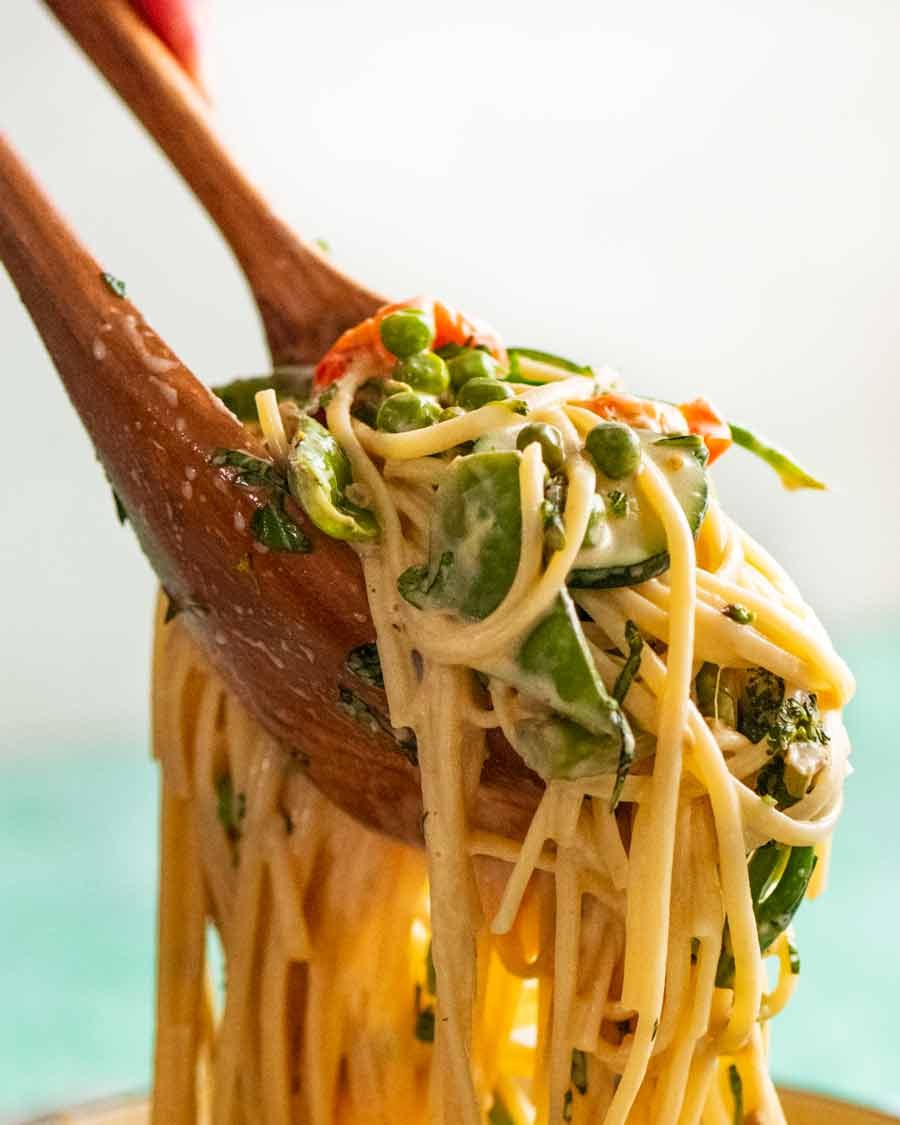 Tossing Pasta Primavera