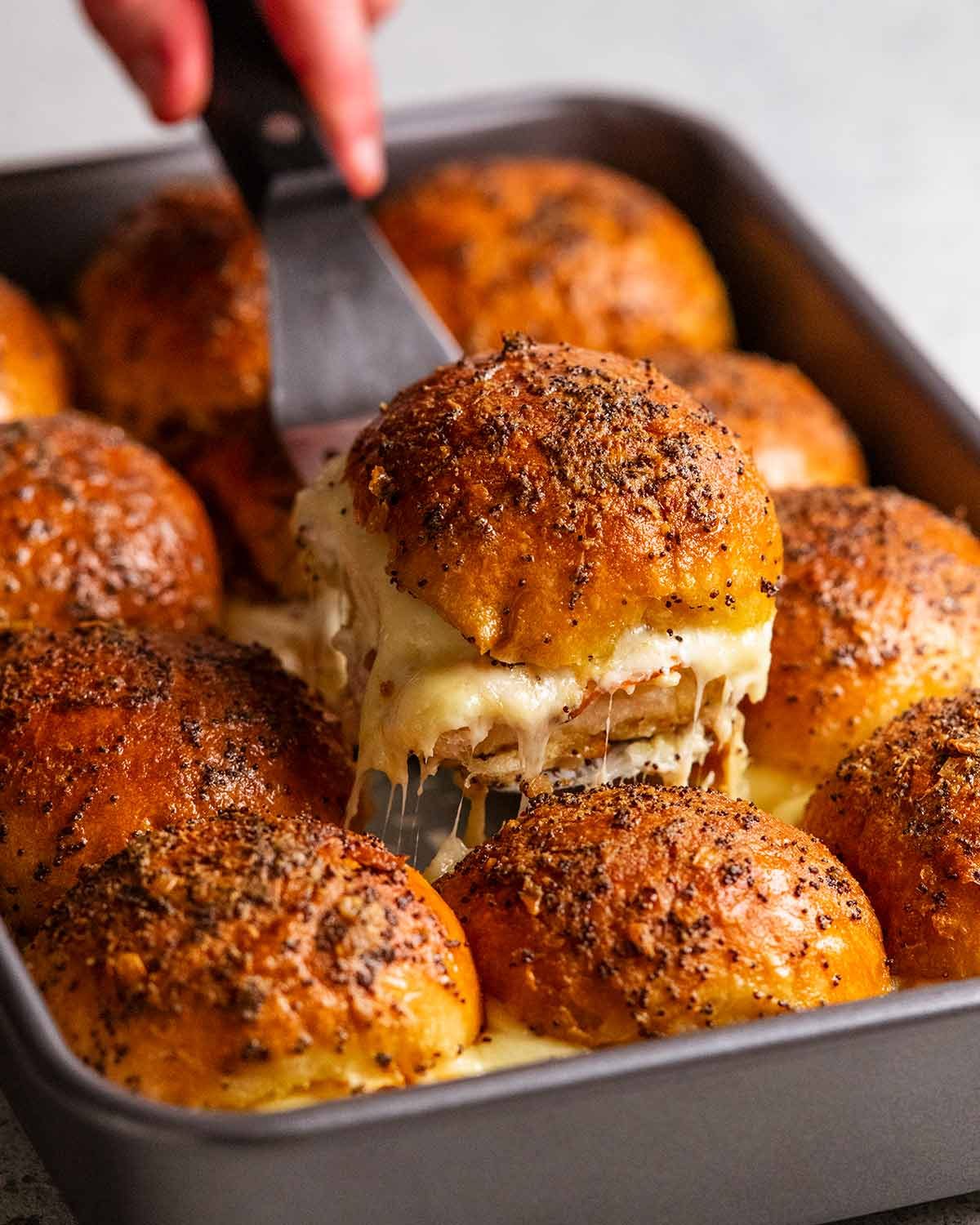 Freshly made Hot Ham and Cheese Sliders