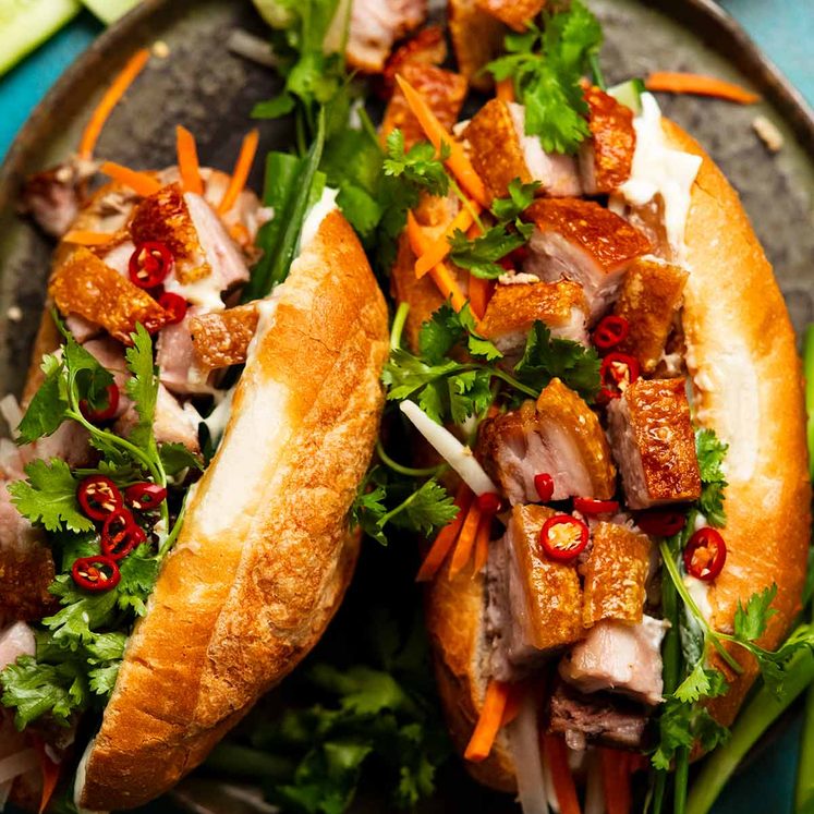 Crispy pork belly banh mi