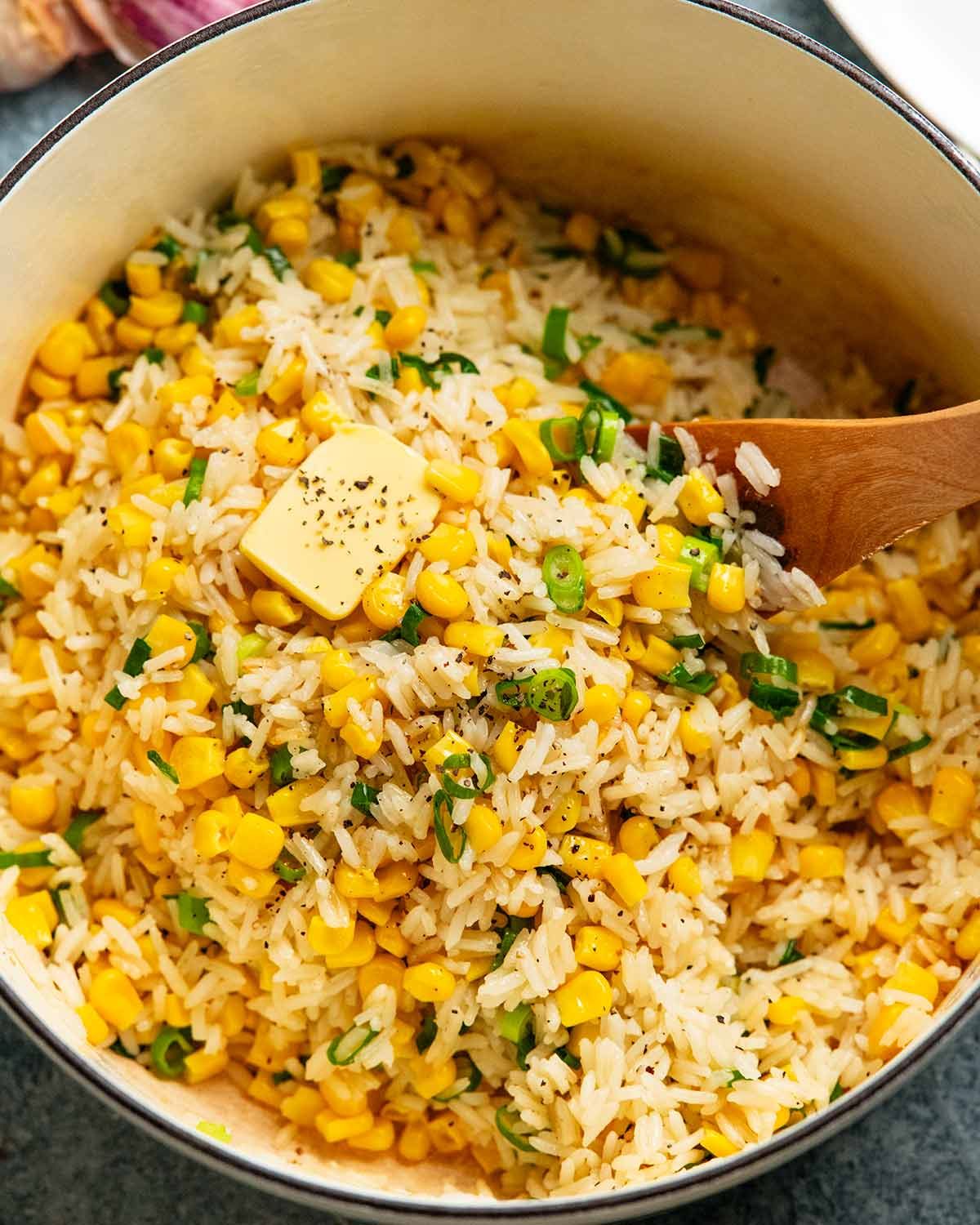 Pot of Hot Buttered Corn Rice