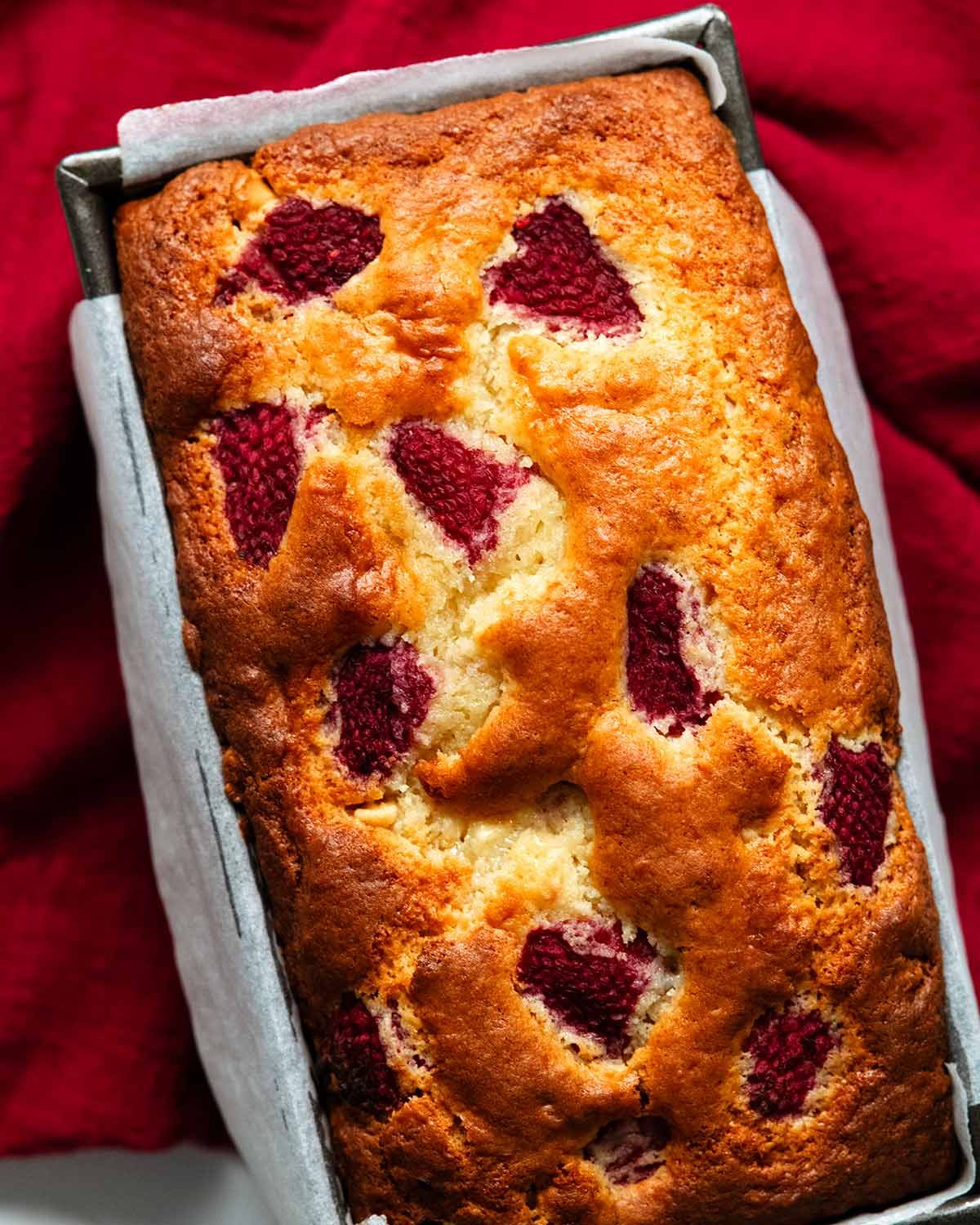 White chocolate raspberry loaf (quick bread)