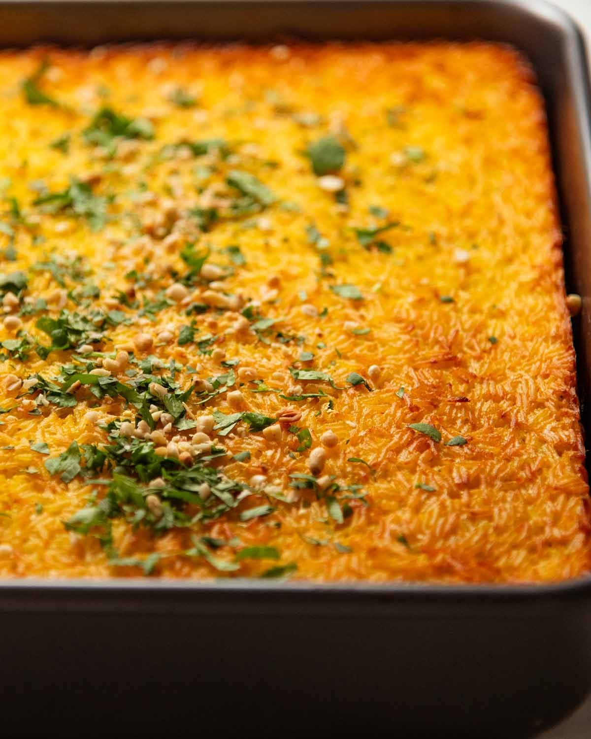 Golden Saffron Rice Bake stuffed with Spiced Meat