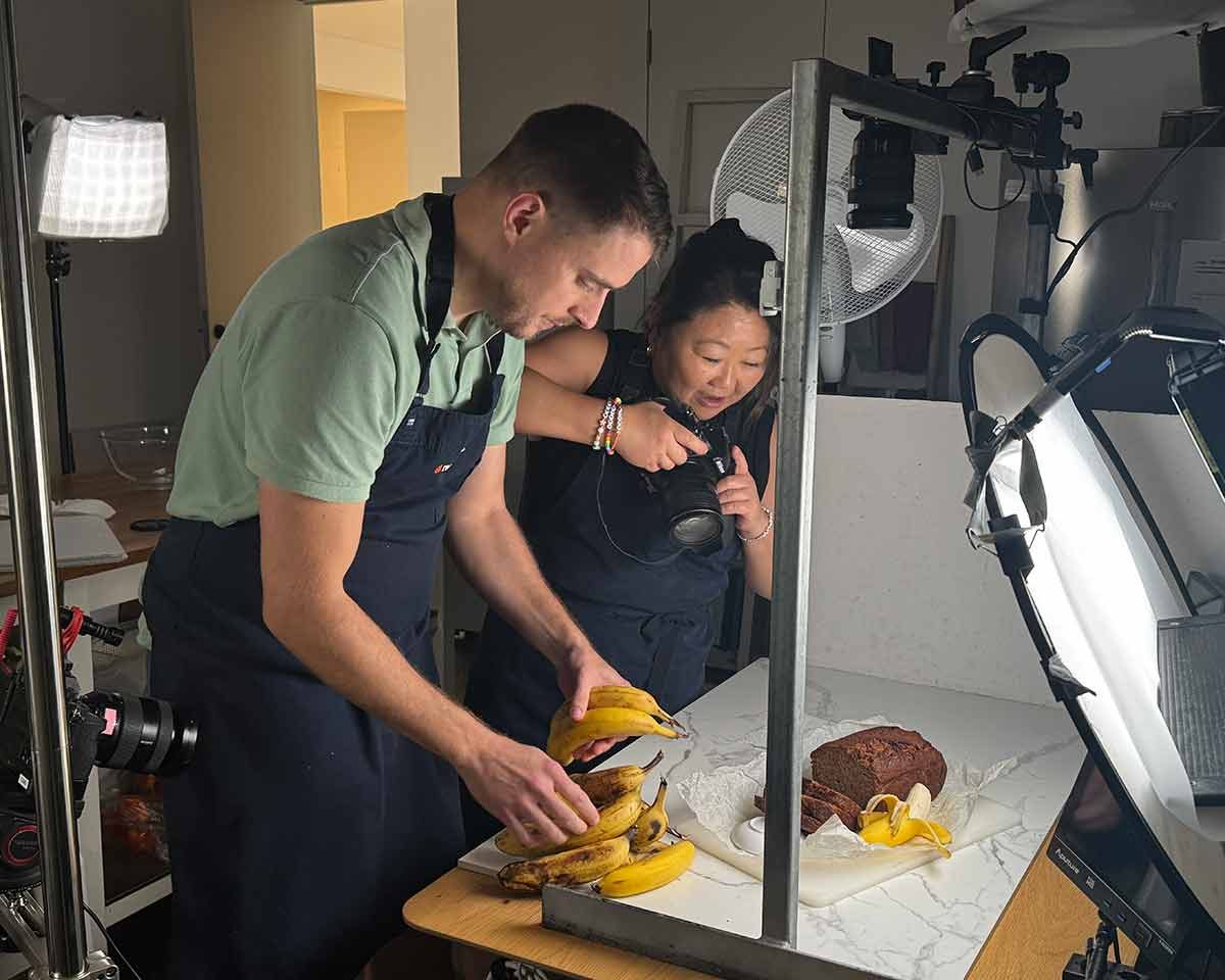 Nagi and JB working on banana bread recipe