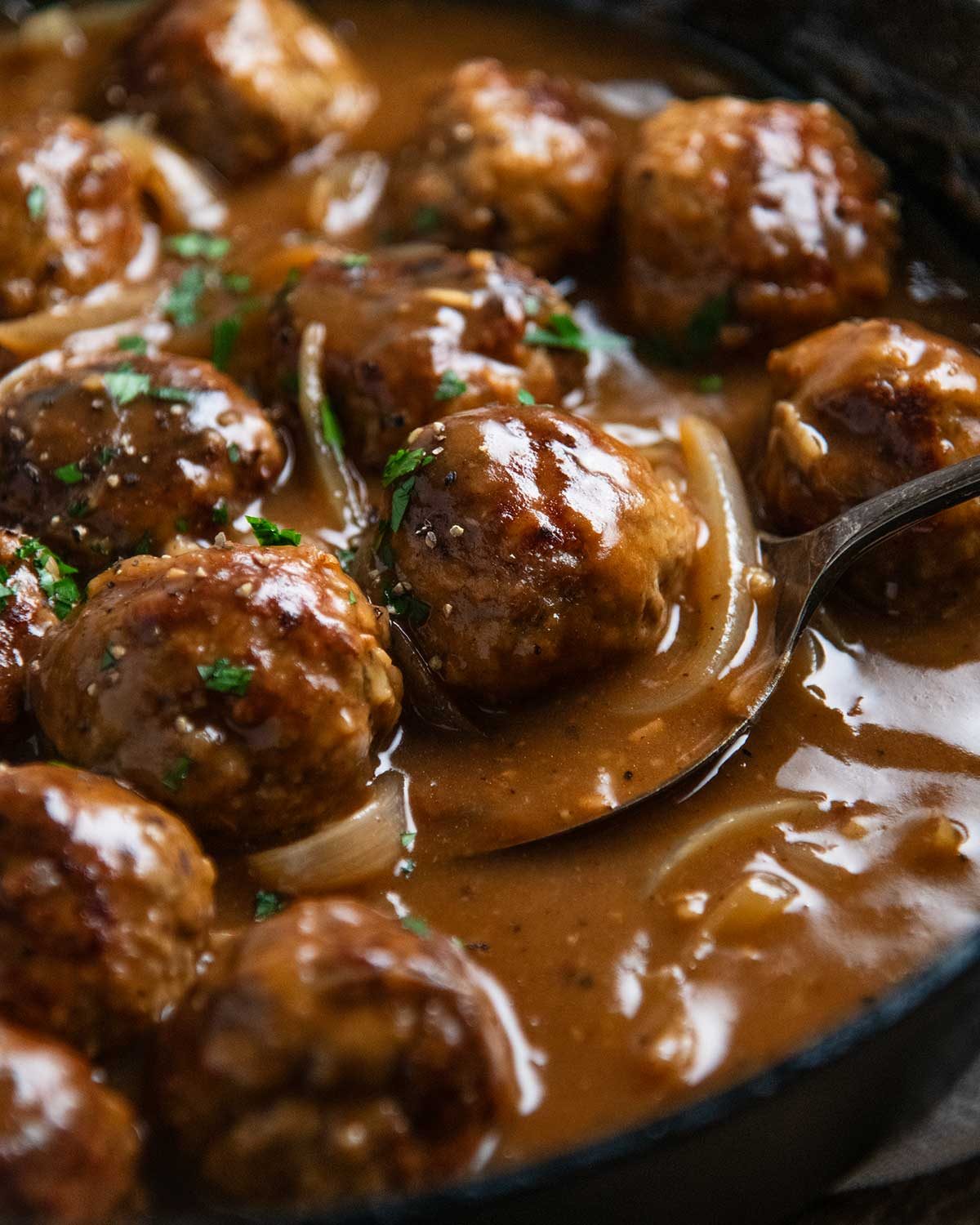 Country Pork Meatballs with Onion Gravy