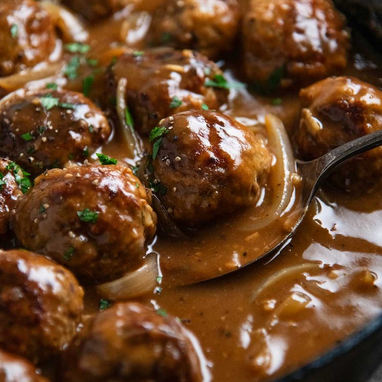 Country Pork Meatballs with Onion Gravy